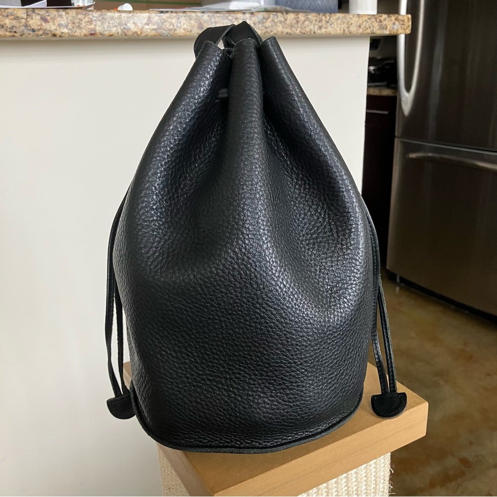 Baggu Leather Drawstring Bucket Bag